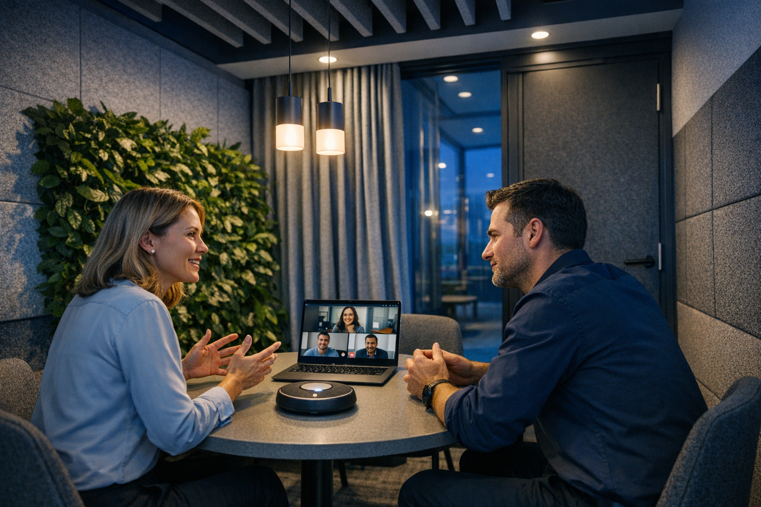 Opstelling voor hybride vergaderen zonder echo