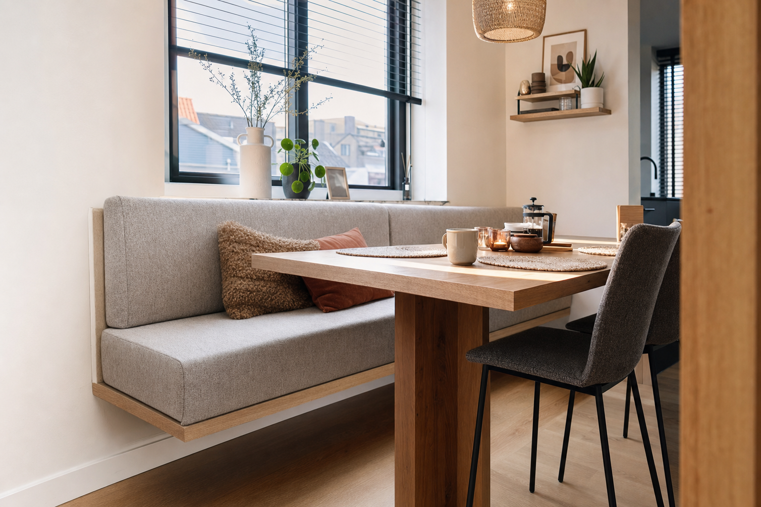 Wandbank eettafel met voldoende bewegingsruimte