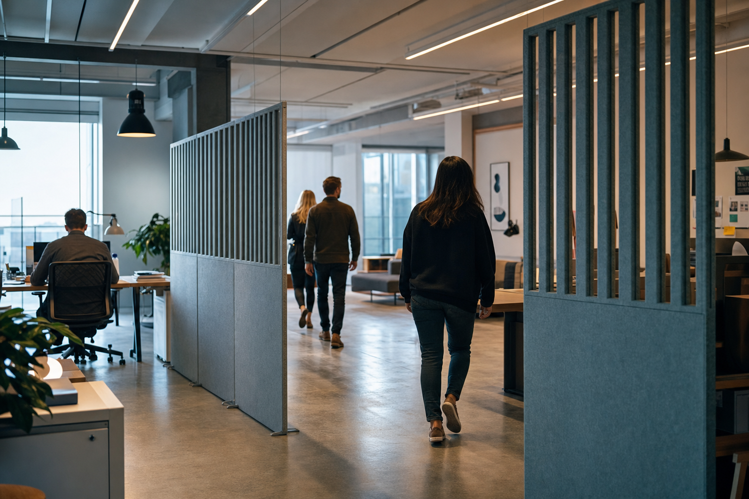 Flexibele akoestische wanden in kantoor